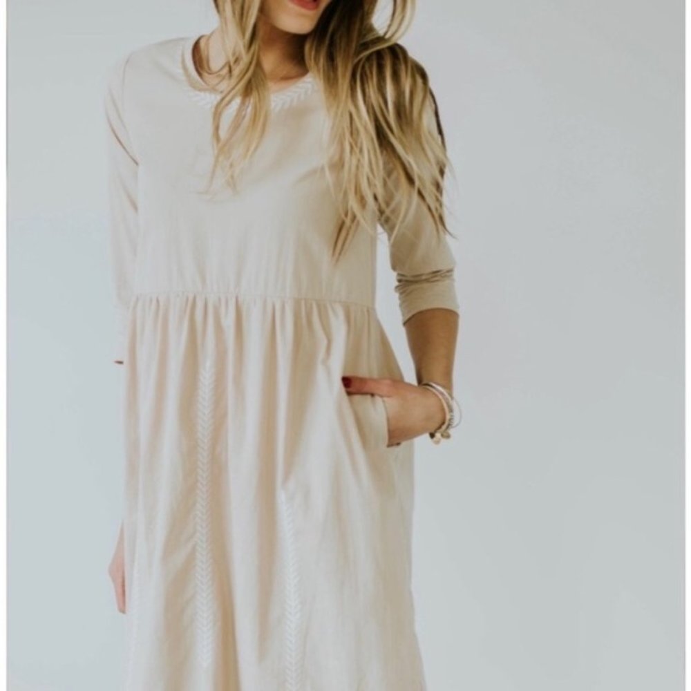 Roolee Beige Taupe Cotton Embroidered Midi sizeM